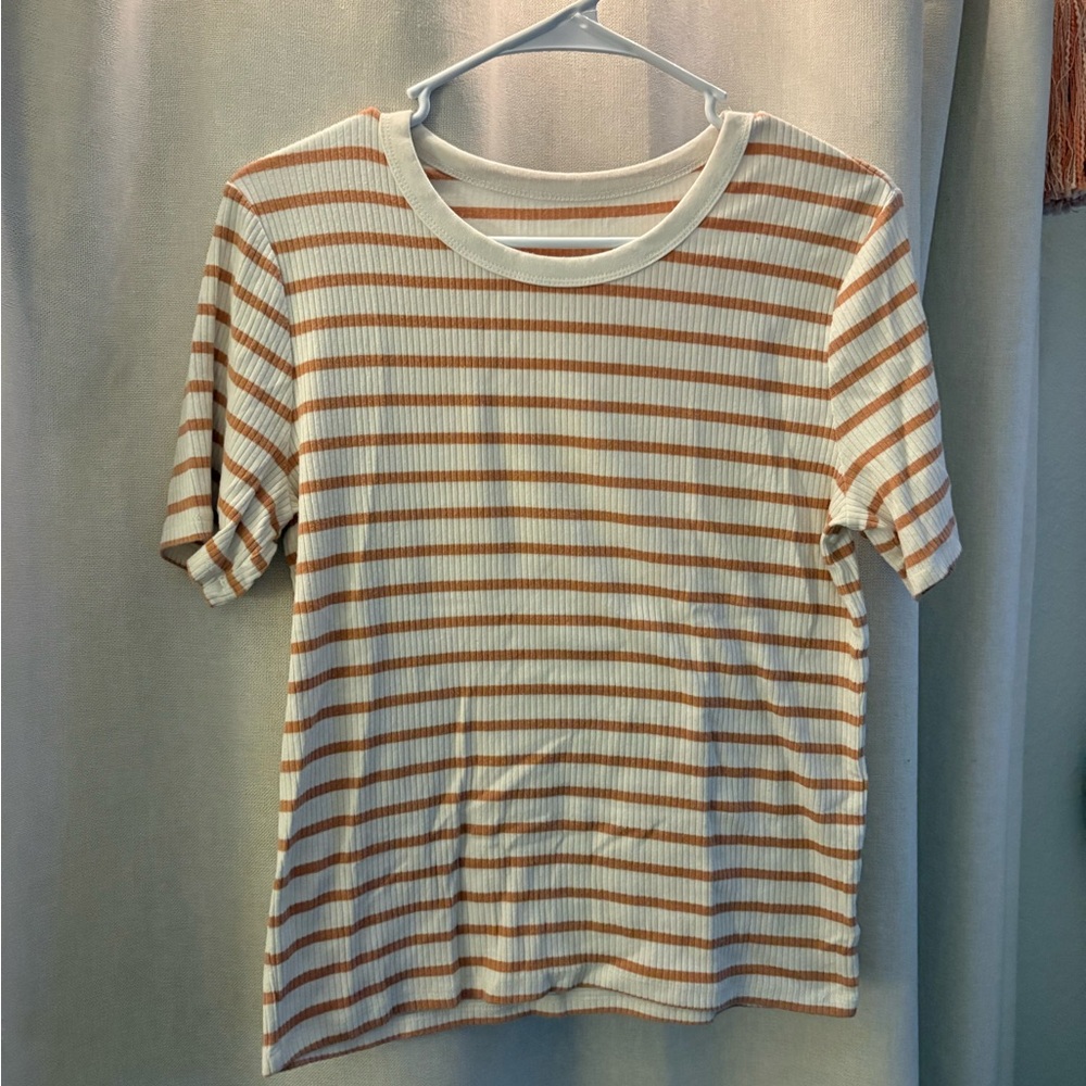 a new day Cream and Orange Striped Tee